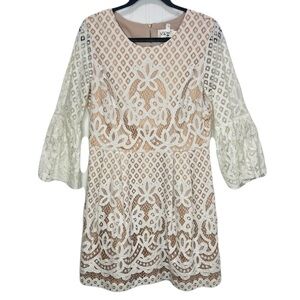 Eliza J Dress Sz 12 Lace A-Line Bell Sleeve Mini Ivory Wedding Bridal Cocktail